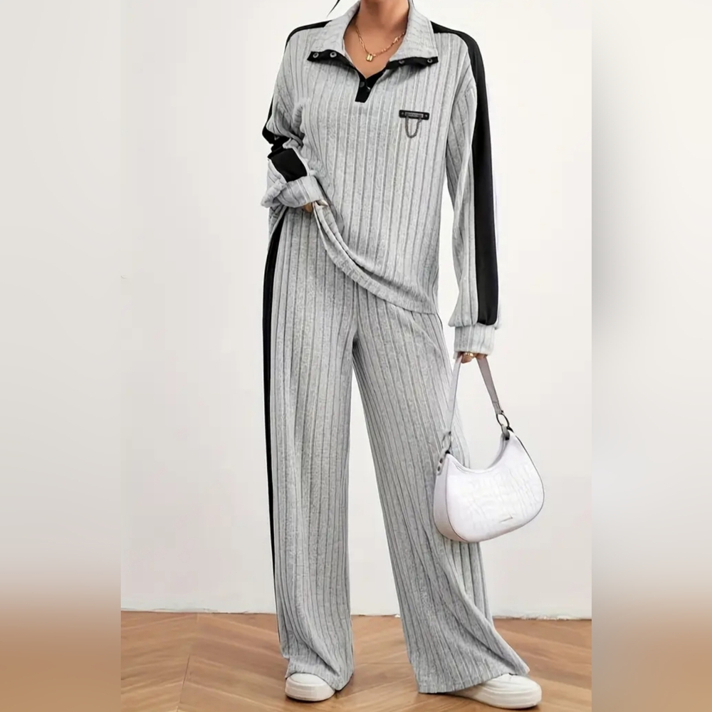 Women's gray and black brushed striped tracksuit Size Medium